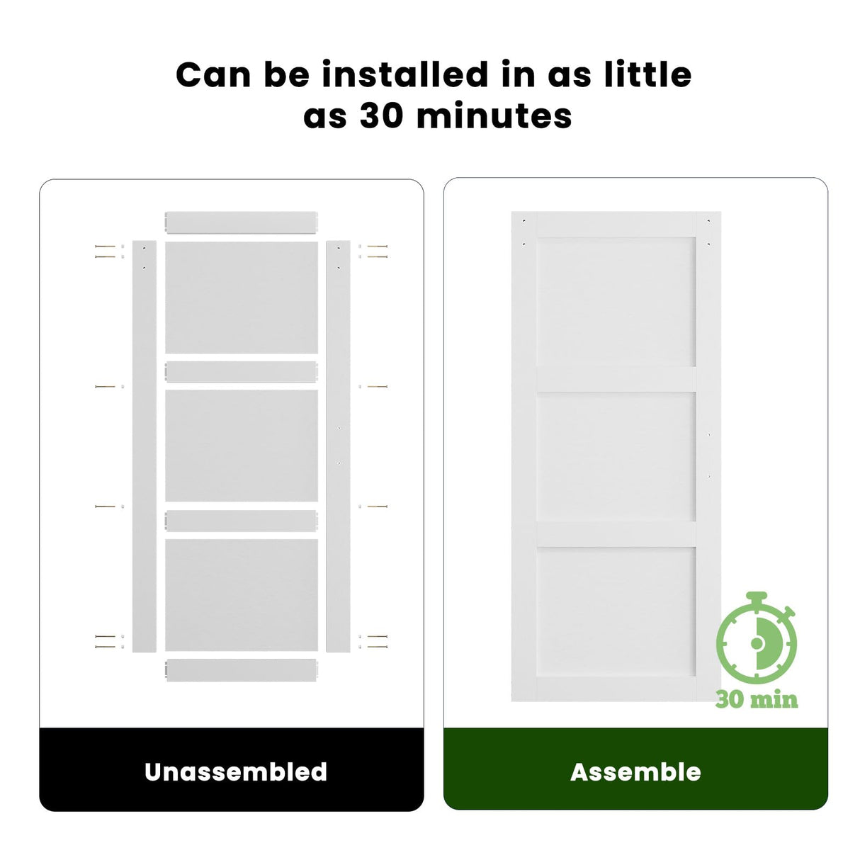 SmartStandard 36in x 84in Sliding Barn Door with 6.6FT Barn Door Hardware Track Kit & Handle, Waterproof PVC Surface, Pre-Drilled Holes Easy to Assemble, White, Solid, MDF, 3 Panel SMARTSTANDARD