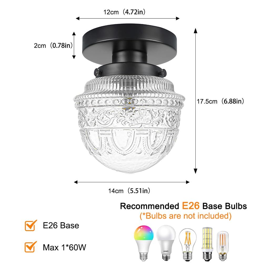 DSMJFU Black Semi Flush Mount Ceiling Light, Small Hallway Light Fixture, Vintage Close to Ceiling Light Fixture for Bathroom, Entryway, Foyer, Closet DSMJFU DSMJFU