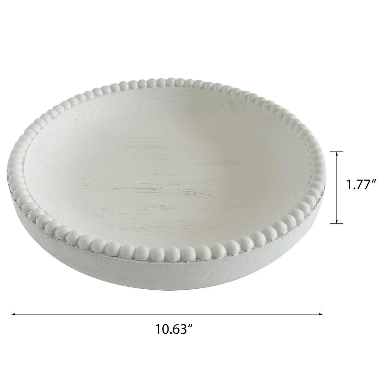 dwellington Beaded Wood Decorative Bowl, 10.63" Farmhouse Wooden Bowl White Wash Decorative Tray for Home Decor dwellington