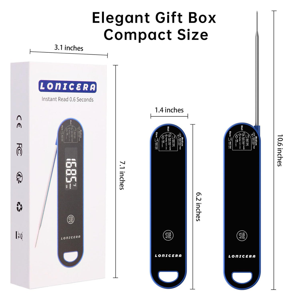 Lonicera Professional Meat Thermometer for Cooking. Instant Read Less Than 0.6 Sec, ±0.5℉ Accuracy with Thermocouple Tech. IP67 Waterproof Design, Ambidextrous VA Display, Auto Wake up (Blueberry) LONICERA