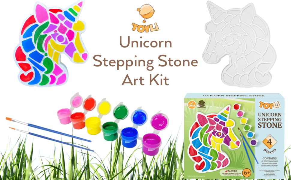 TOYLI Unicorn Painting Kit for Kids, Art Set, DIY Project, Stepping Stone Kit, Includes 2 Brushes and 6 Paints, Mess-Free Arts and Crafts TOYLI