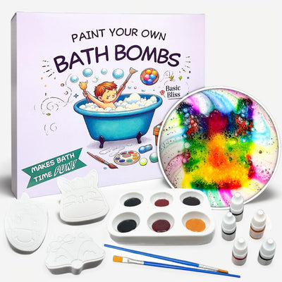 Basic Bliss Paint Your Own Bath Bombs for Kids, 3 Shapes Infused with Essential Oils, Ideal for Kids Birthday Activity or Making Bubble Baths More Fun, Gentle and Safe Skin Care for Kids, Boys & Girls