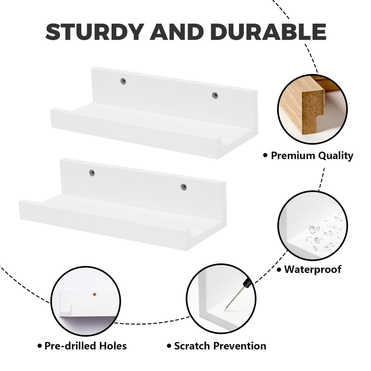Muzilife 12" Small Floating Wall Ledge Shelves with Lip - Set of 2 Wood Floating Shelves - White Wall Mounted Picture Ledge for Office, Bathroom, Bedroom, Living Room, Kitchen Muzilife