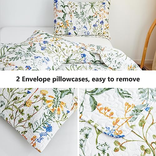 Jarson Floral Quilt Set King Size,3-Piece Lightweight Spring Summer Country Bedspread,Reverisible Patchwork Botanical Flowers Bedding Set(1 Coverlet & 2 Pillow Shams) Jarson