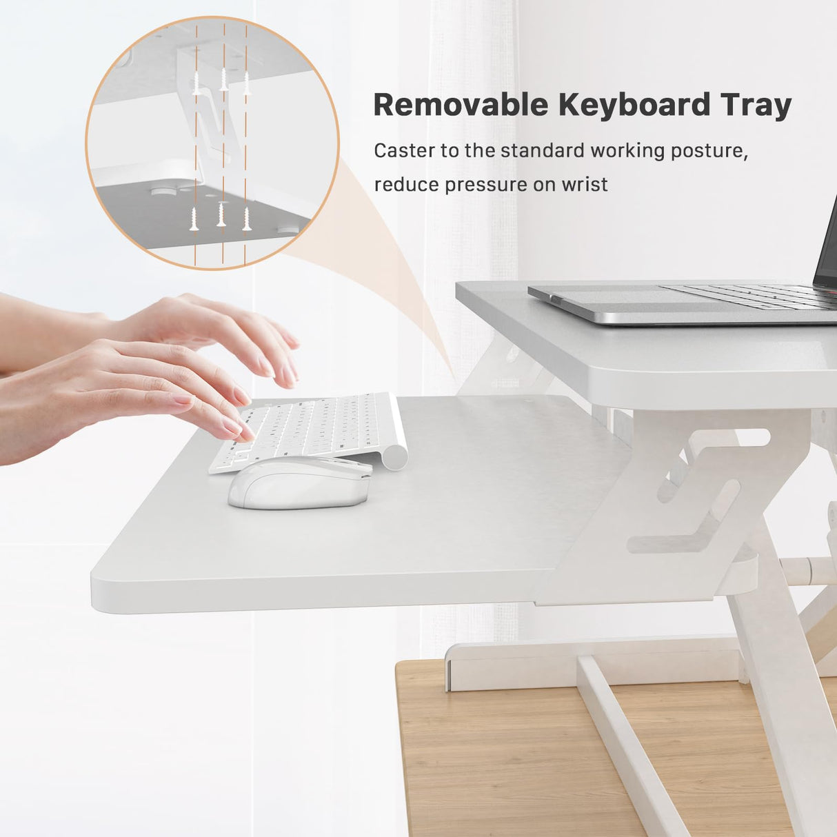 JOY worker Standing Desk Converter, 32" Wide Height Adjustable Sit Stand Up Desk Riser with Keyboard Tray, Desktop Workstation Riser for Home Office Computer Laptop, Particle Board, White JOY worker