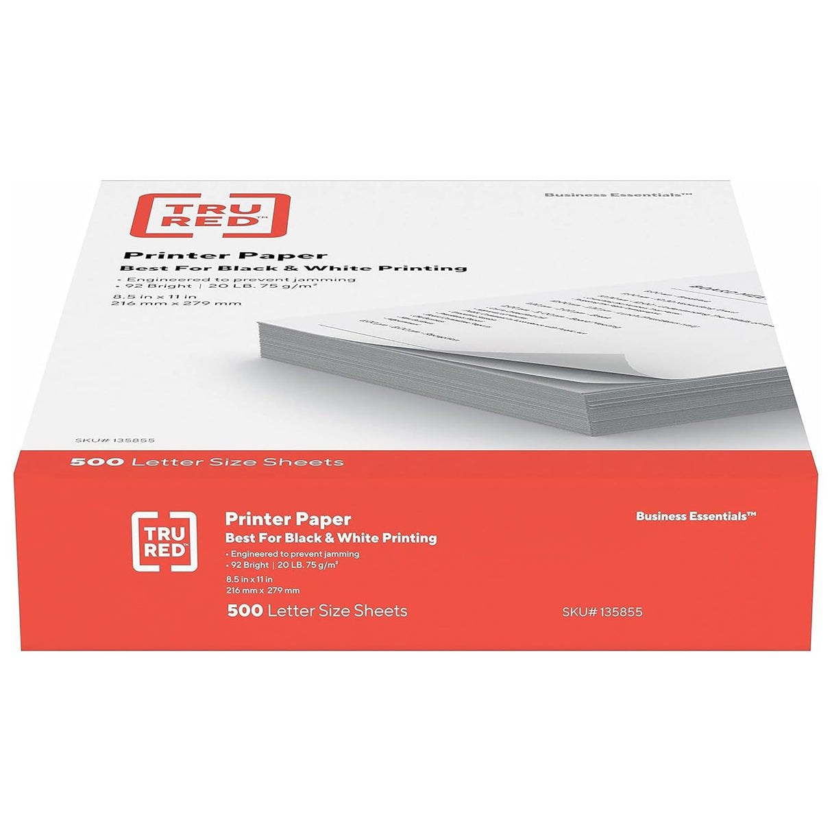 TRU RED Printer Paper, 8.5" x 11", Designed for High-Speed Printers, 92-Brightness, White Color (500 Sheets/Ream) TRU RED