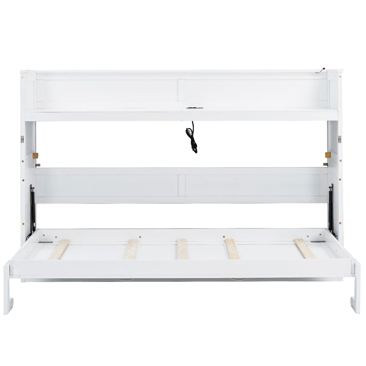 LUMISOL Twin XL Murphy Bed, Cabinet Murphy Bed with Desk, LED Light and USB Charging Station, Can Be Folded into Cabinet, Foldable Bed Frame for Bedroom Home Office, White LUMISOL