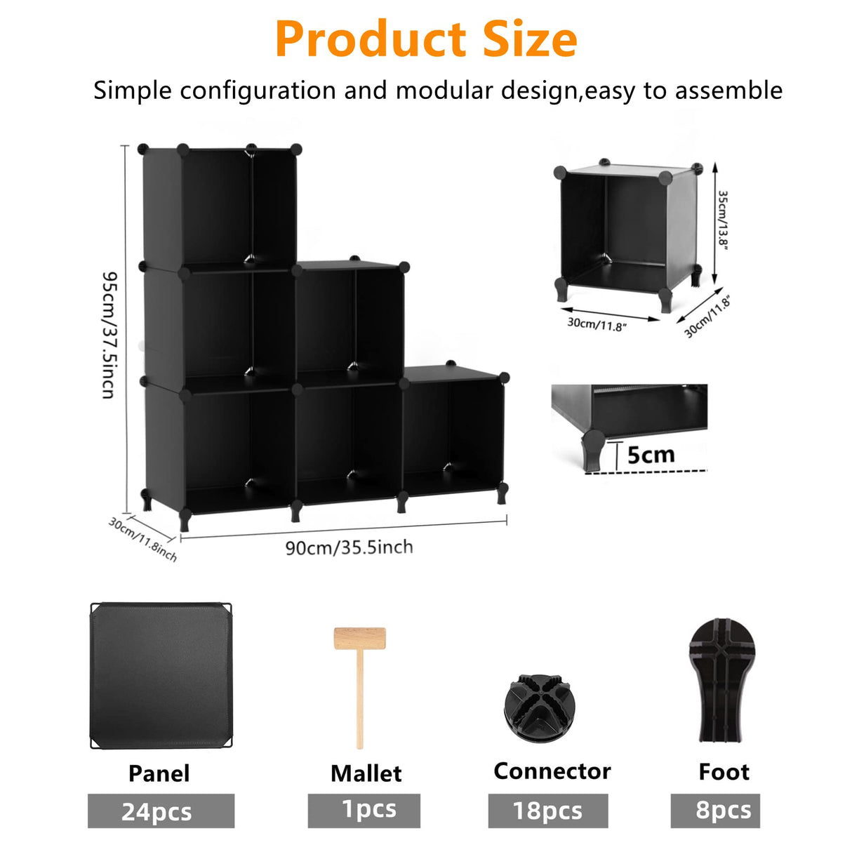 AWTATOS Cube Storage Organizer, Storage Cubes Shelves Bookshelf, 6 Cube Closet Organizers and Storage, DIY Stackable Plastic Clothes Organizer Shelving for Bedroom, Home, Black AWTATOS