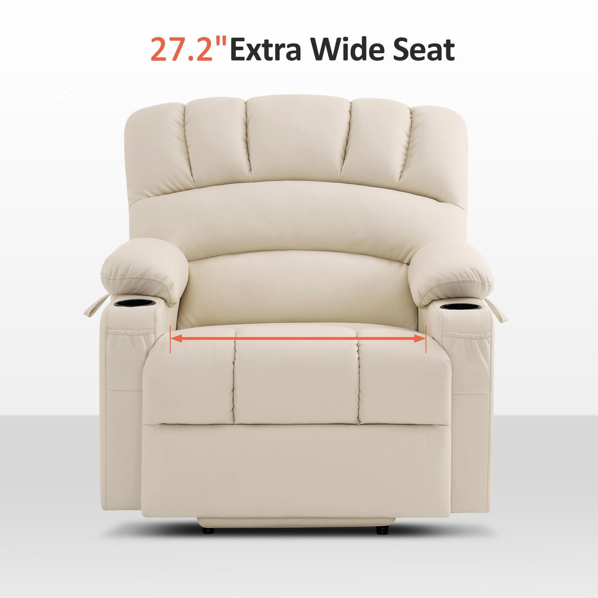 MCombo Power Lift Recliner Chair Sofa with Massage and Heat for Big Elderly People, Cup Holders, USB Ports, Side Pockets, Faux Leather R7096 (Medium-Wide, Cream White) MCombo