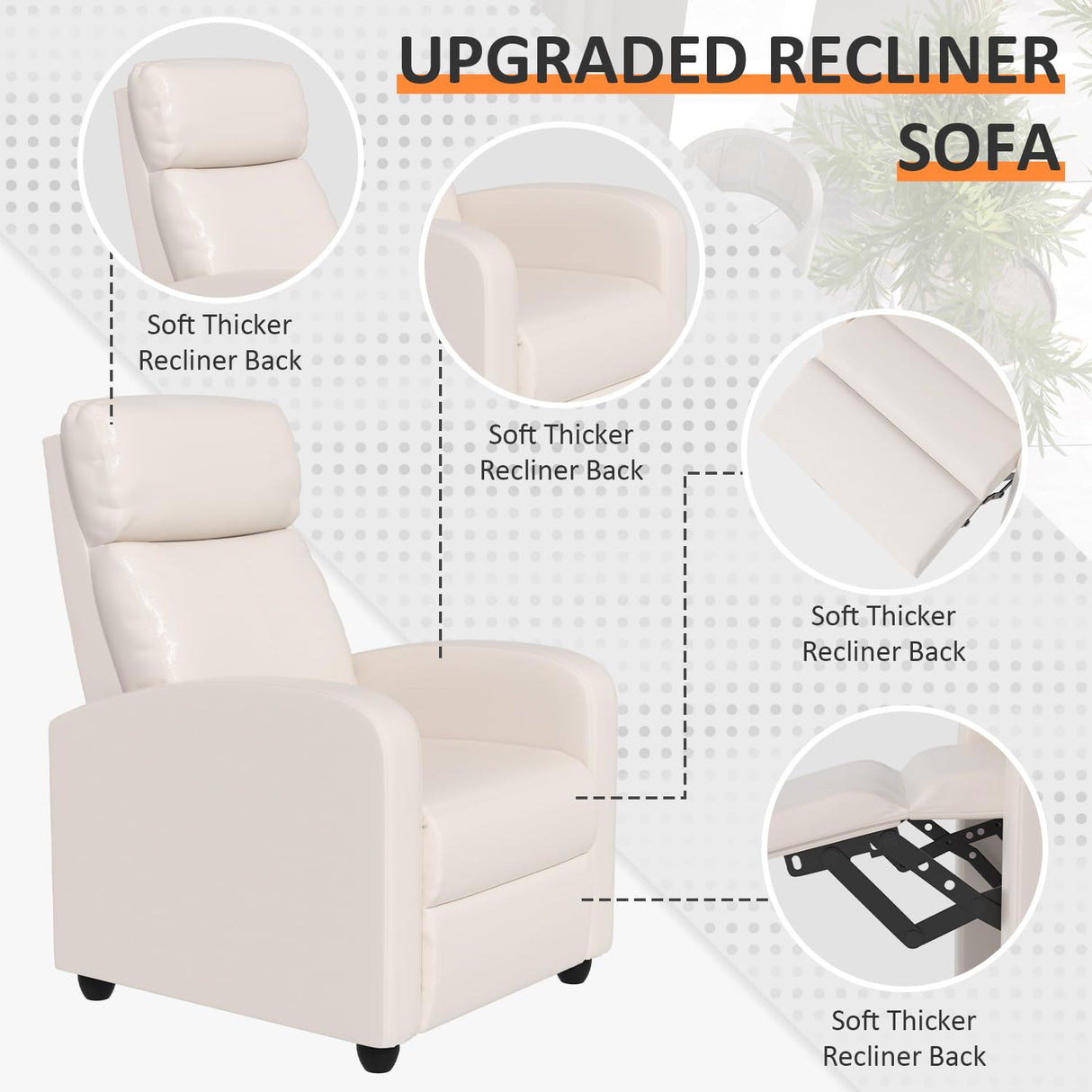 Massage Recliner Chair, Single Sofa Chair with Remote Control, Chair Recliner, Lazy Boy Recliner Chair, Living Room Recliners with Pu Leather Padded Seat Backrest, Recliner Chairs for Adults, Beige MKDLUFEI