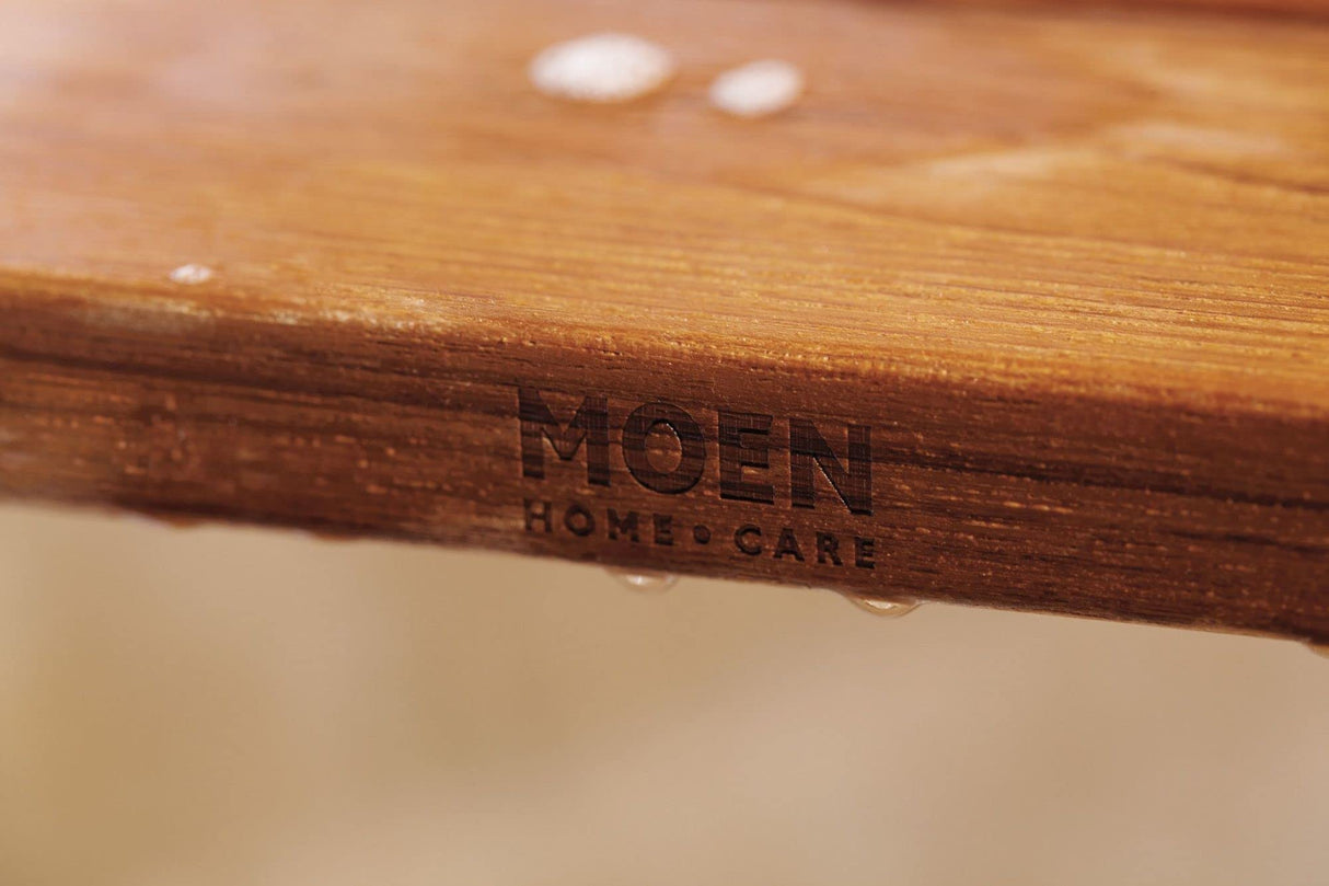 Moen Bath Safety Furniture Wood Home Care Teak Wood Aluminum Folding Shower Seat, Wall Mounted Shower Bench, DN7110 Moen