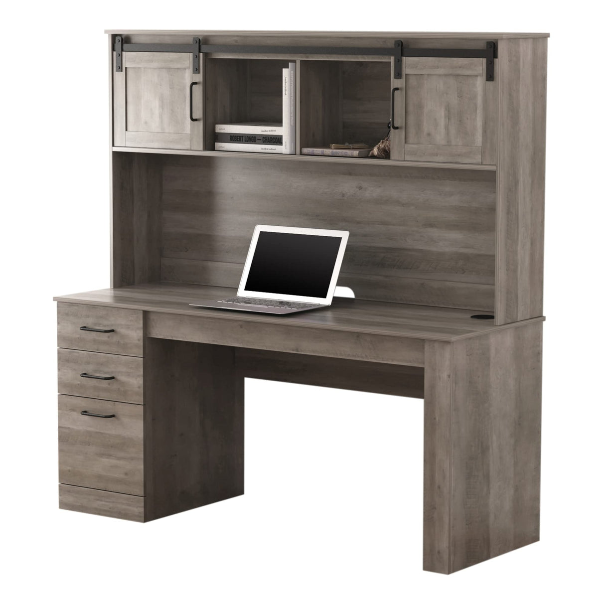 Realspace® Peakwood 65"W Computer Desk with Hutch and Wireless Charging, Smoky Brown Realspace