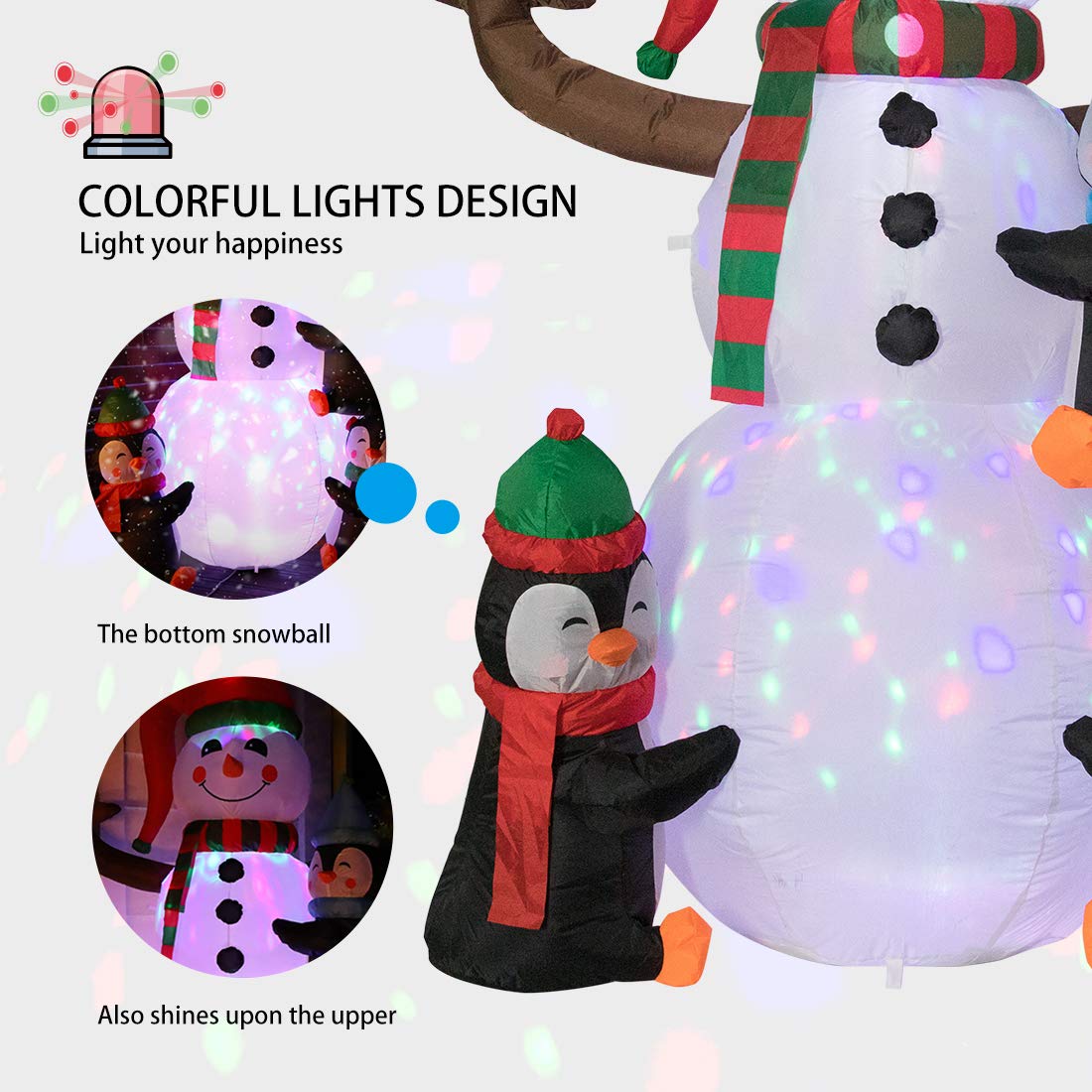 VIVOHOME 6FT Christmas Inflatable Outdoor Decoration, Snowman with Penguin, Navidad Blow Up Yard Decor with Built-in LED Light for Lawn, Garden, Party VIVOHOME