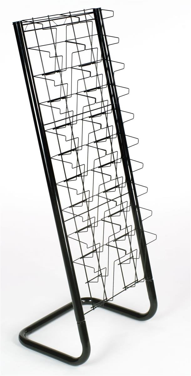 Displays2go 57" Floor-Standing Wire Magazine Rack, 20 Pockets, Tiered Design - Black Displays2go