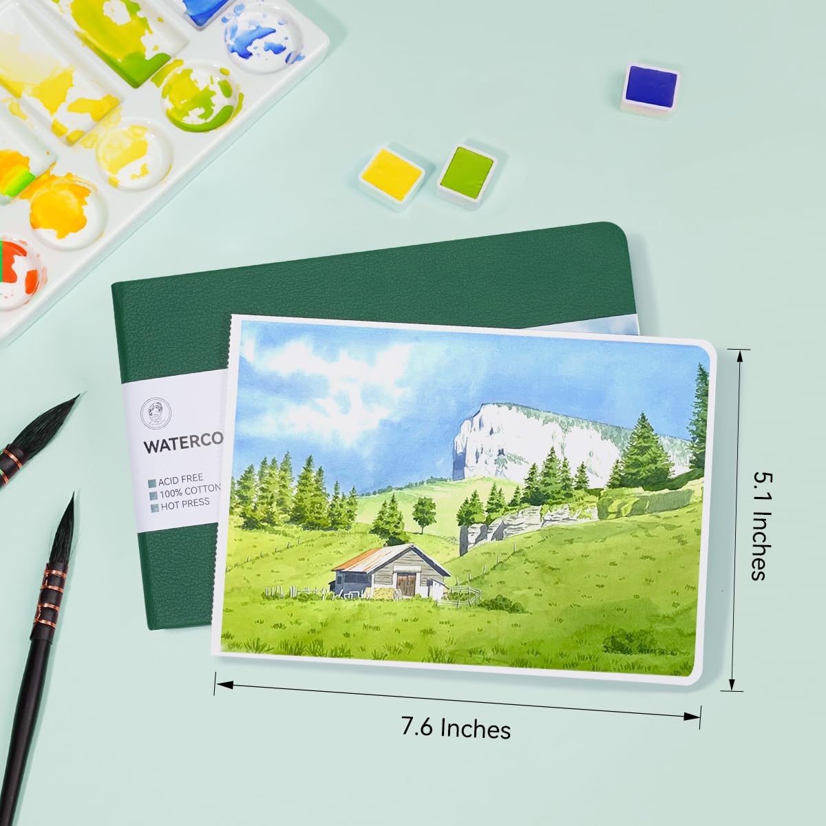 Lightwish Watercolor Journal, 100% Cotton Hot Press Art Supplies Watercolor Paper7.6” x 5.1”, 20 Sheets (140lb/300gsm), Acid-Free for Watercolors, Gouache, Acrylics LIGHTWISH