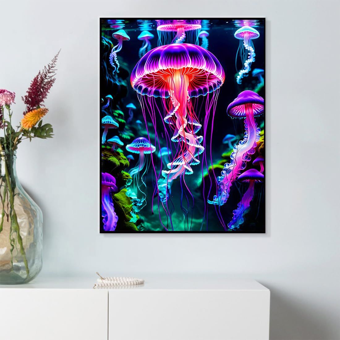 Zythron Diamond Painting Kits for Adults Glowing Jellyfish DIY 5D Diamond Art Kits Beginners Full Drill gem Art Crystal Craft Kits for Home Wall Art Bedroom Decor Gifts 12x16 inch Zythron