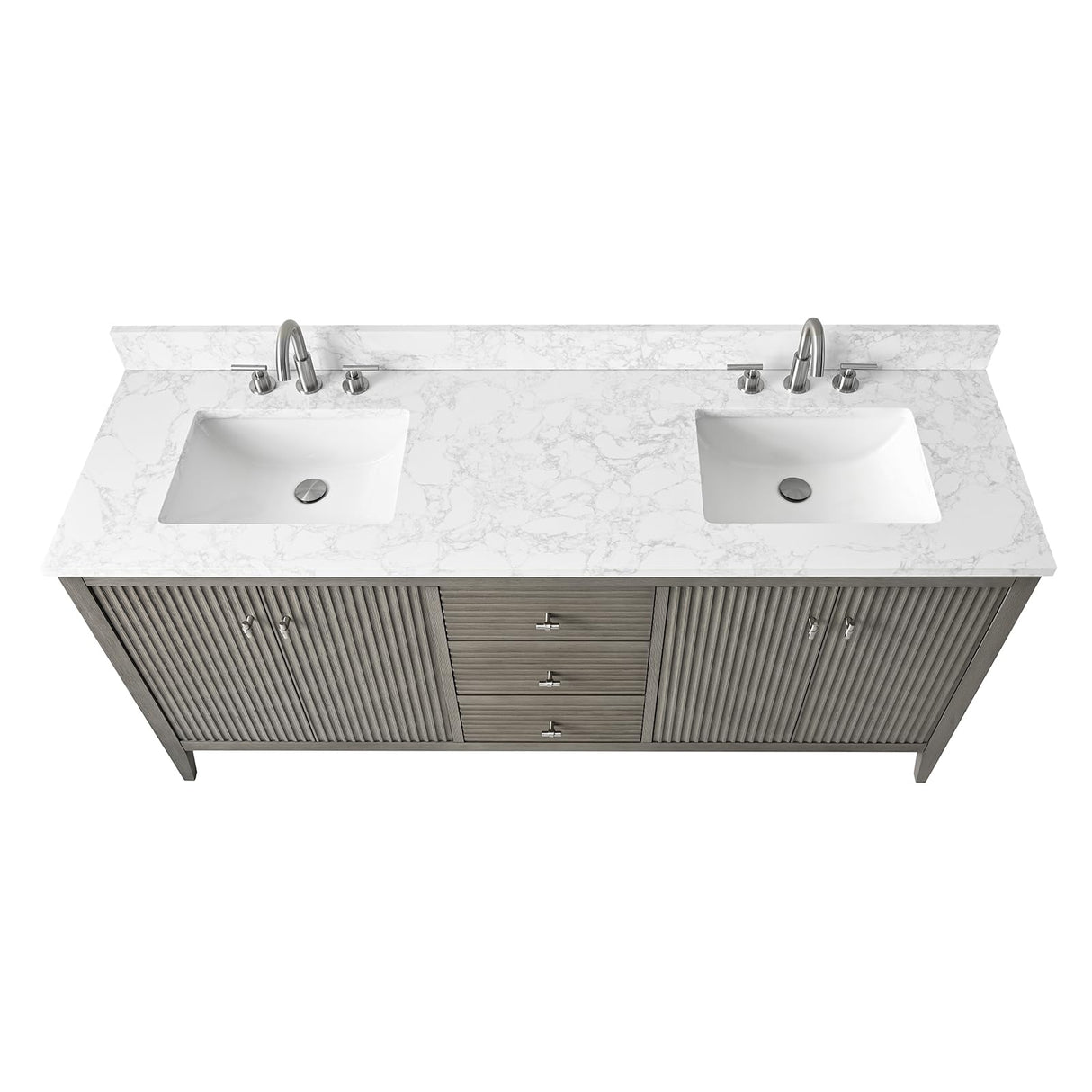 HOMEBEYOND 72" Bathroom Vanity with Double Sink, Solid Wood Bathroom Vanity Free-Standing Cabinet, Ceramic Top & Soft Closing Door, Golden Brushed Handware, Driftwood Gray HOMEBEYOND