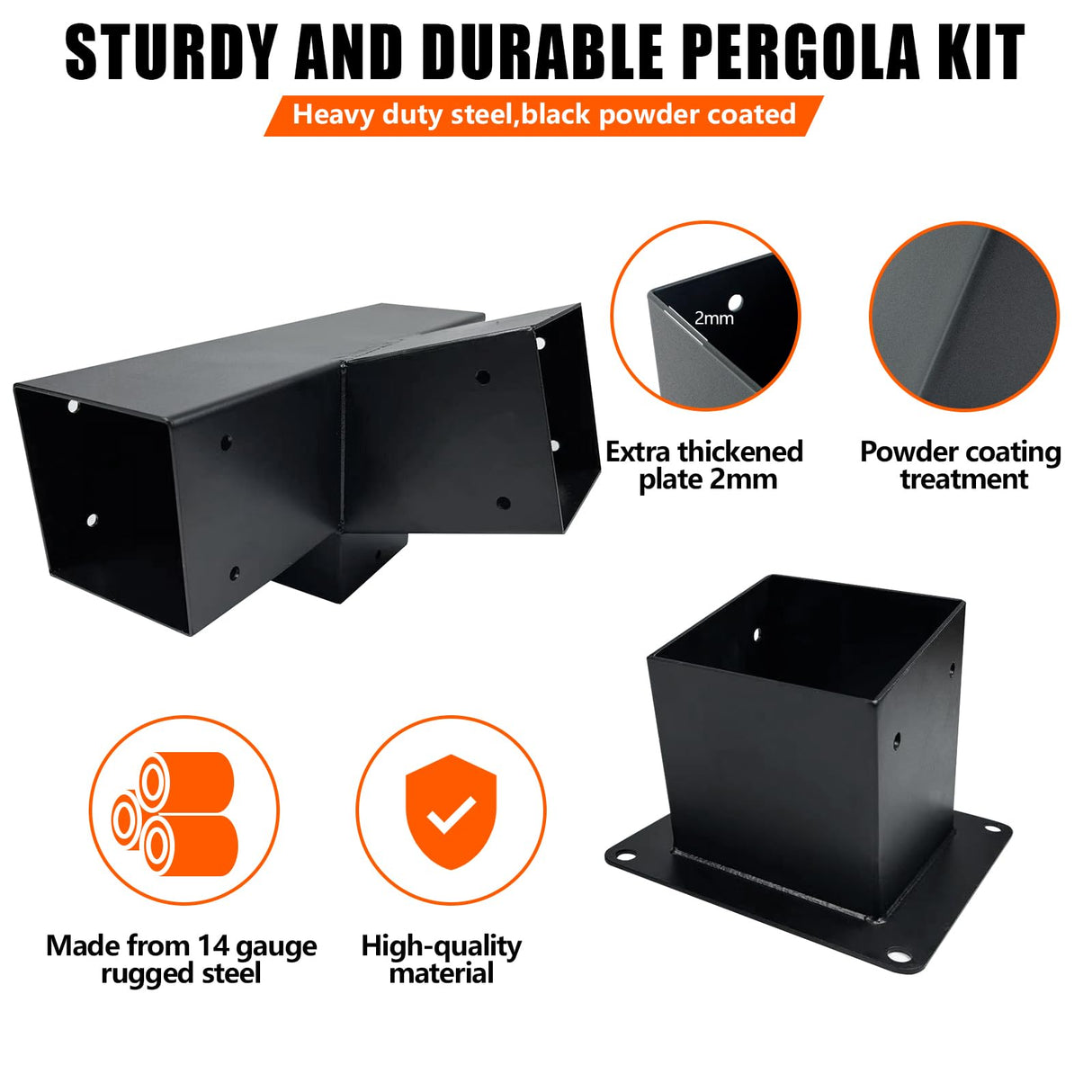 ITeVe.GD 15° Slanted Roof Pergola Brackets Kit,4-Way Right Angled Corner Bracket with Wall Mount Post Base for 4x4 (Actual:3.5"x3.5") Lumber for Pergolas,Gazebos,Porchs - 2 Pack… ITeVe.GD