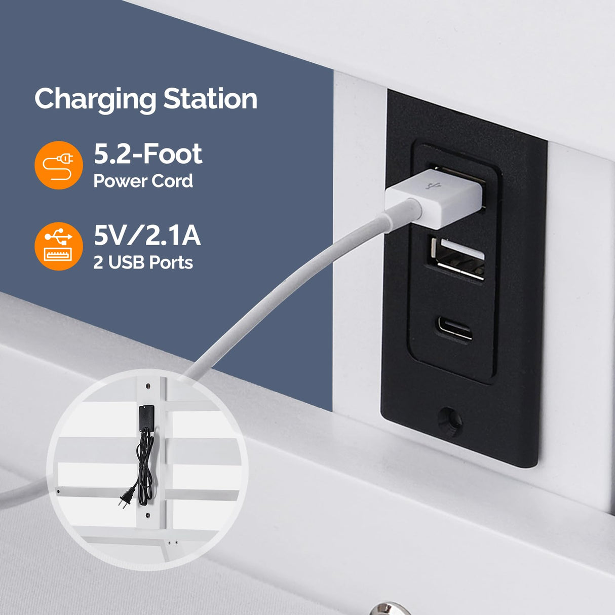 VINGLI Loft Bed Twin Size with USB Charging Station/LED, Solid Wood Single Loft Bunk Bed with Flat Rungs for Kids/Teens/Adults, 15 inches High Guardrail,Wood Slat Support No Box Spring Needed, White VINGLI