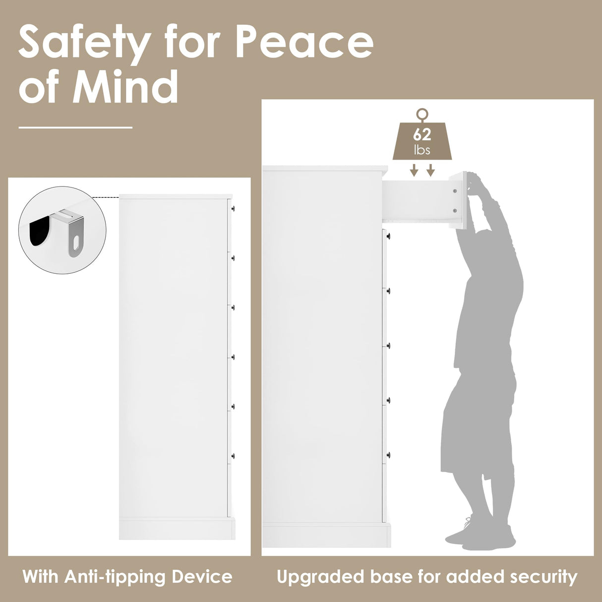 HOSTACK White 6 Drawer Dresser for Bedroom, 52" Tall Dresser & Chest of Drawers, 29" W Wood Drawer Chest, Modern Vertical Storage Cabinet for Living Room, Entryway, Hallway HOSTACK