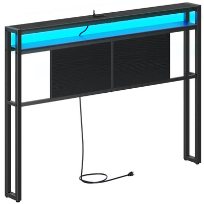 YATINEY Queen Size Headboard, Headboard with Light and Outlets, Headboard with 2 Storage Shelves, Storage Rack, Adjustable Height, Sturdy and Stable, Easy Assembly, Black
