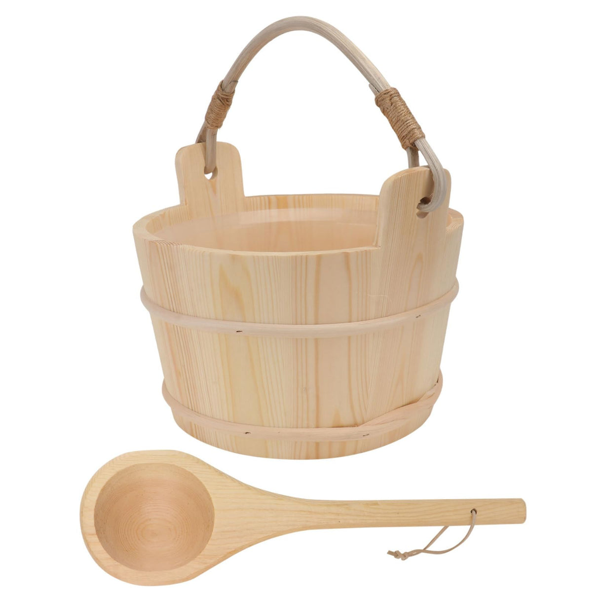 CAXUSD 1set Sauna Barrel Sauna Pail and Ladle Shower Bucket Bath Wood Sauna Bucket Spa Foot Bucket Sauna Bathing Sauna Bucket Handmade Sauna Bucket Long Handle Dry Steam Room Wooden CAXUSD