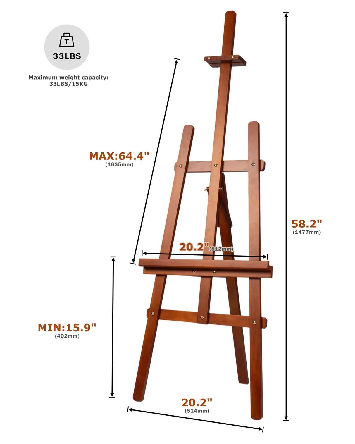 DJAR Wooden Art Easel for Painting,Adjustable Pine Wood Floor Easels for Adults Artist Beginners,Hold Canvas up to 39'',Tool-Less Installation Easel,Walnut DJAR