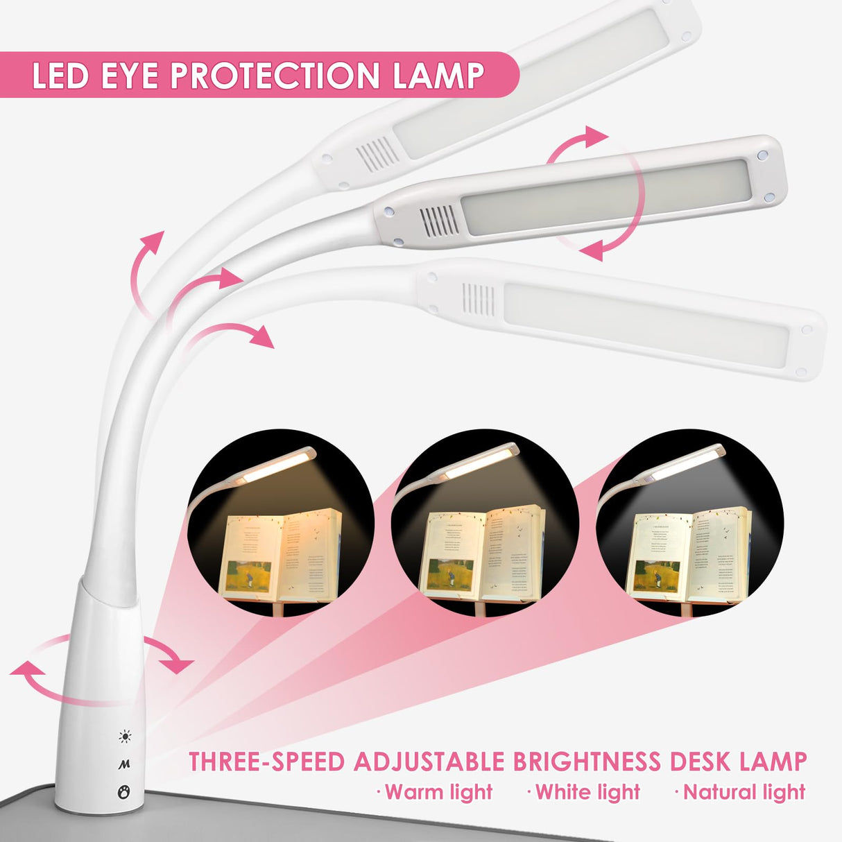 Artist hand Kids Study Table and Chair Set,Adjustable Girls School Writing Study Table,with Large Writing Board LED Pull Out Drawer Pencil Case Bookstand,Pink Artist hand