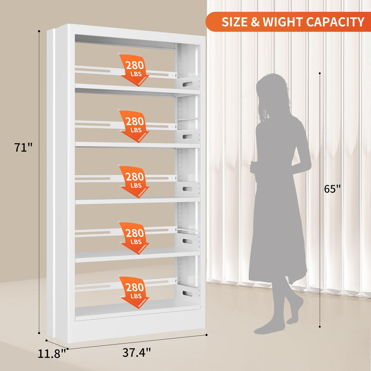Metal White Bookshelf, 71"H Tall Bookcase with Adjustable Storage Shelves, 5-Tier Heavy Duty Book Shelf, Modern Open Large Book Case for Library, Living Room, Office, including Book Stopper (White) Dyoung
