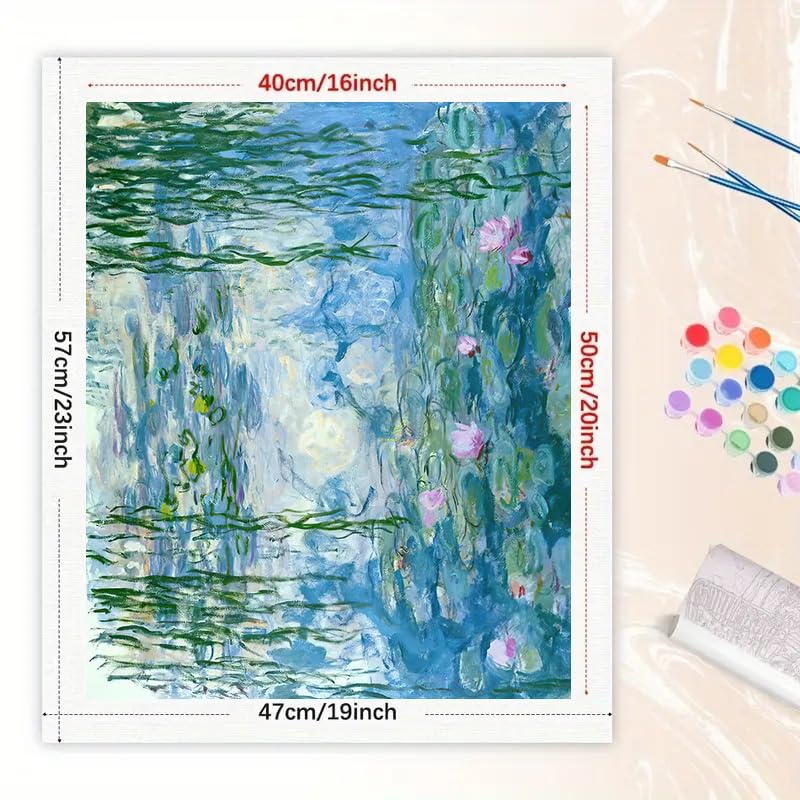 Water Lily Garden Paint by Numbers Kit for Adults - DIY Monet-Inspired Pond Painting on Canvas 16x20 Inches, Acrylic Paint Set, Suitable for Beginners, Impressionist Wall Art for Home Decoration TAOPAOLAB