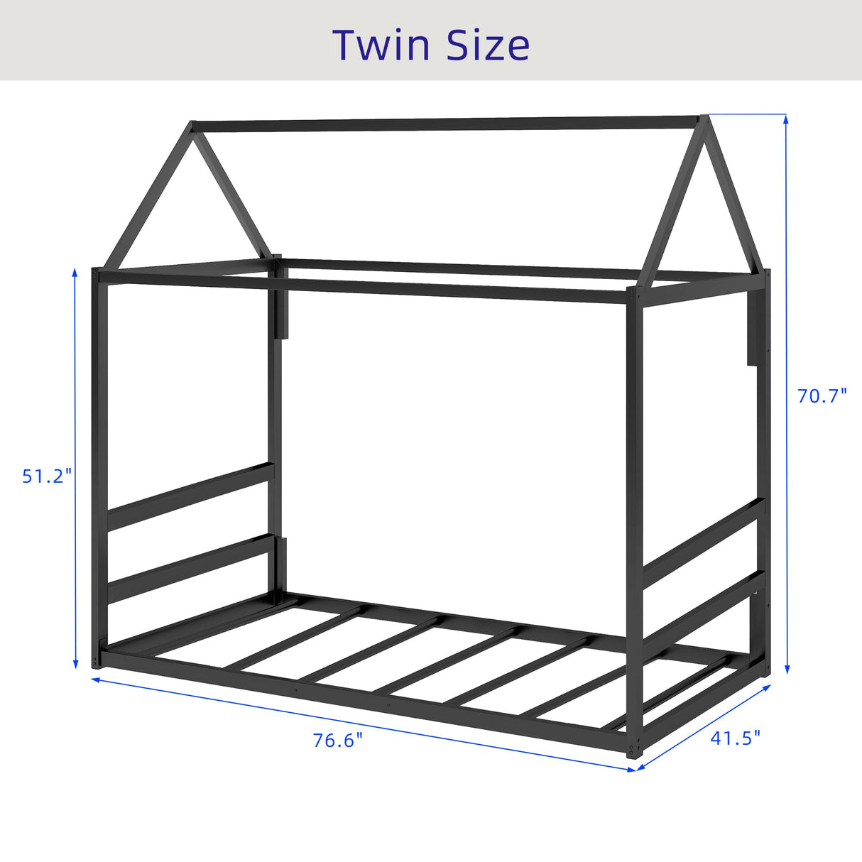 Kuurfuurdo Twin House Bed with Canopy, Montessori Floor Bed Frame Metal Platform Tent Bed for Bedroom Playroom, Black kuurfuurdo