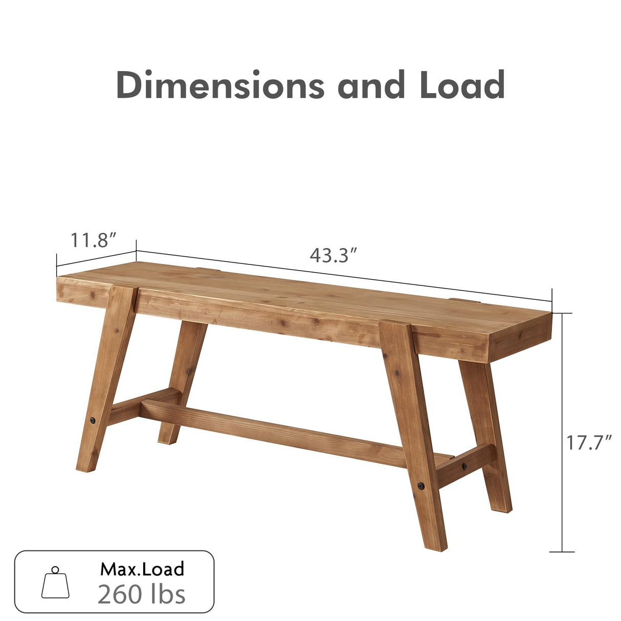 HOKYHOKY Farmhouse Solid Wood Entryway Bench – 43.4 Inches Rustic Long Bench, Dining Bench with Angled Legs, Hand-Finished Natural Grain, for Foyer, Hallway, Bedroom HOKYHOKY
