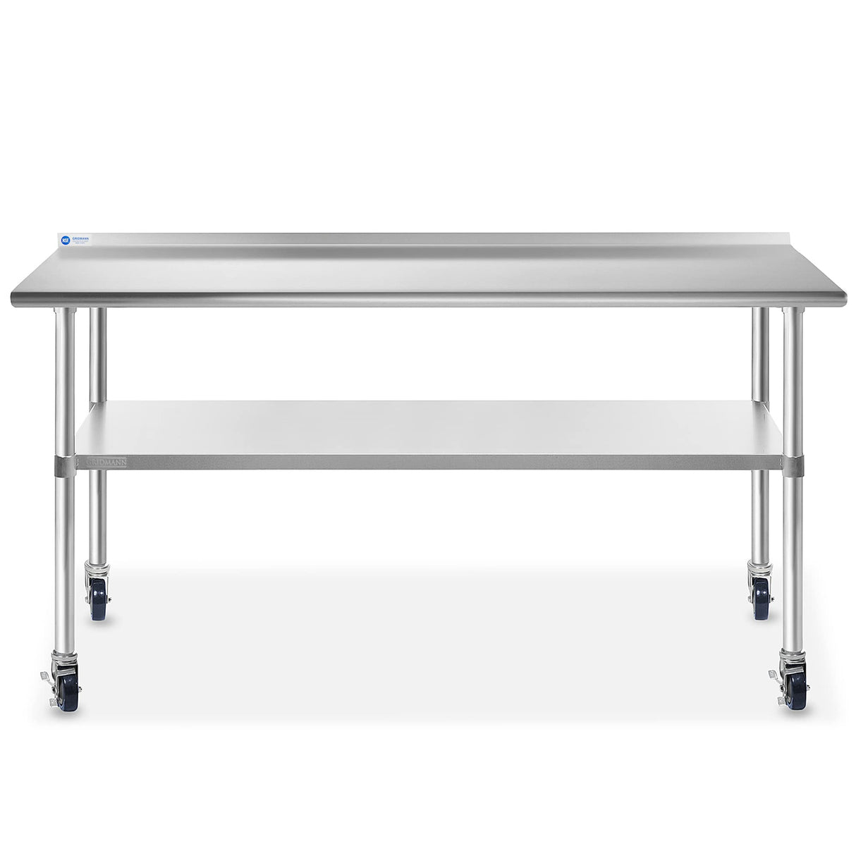 GRIDMANN Stainless Steel Table 72 in. x 24 in., NSF Commercial Kitchen Prep & Work Table w/ Backsplash and Wheels GRIDMANN