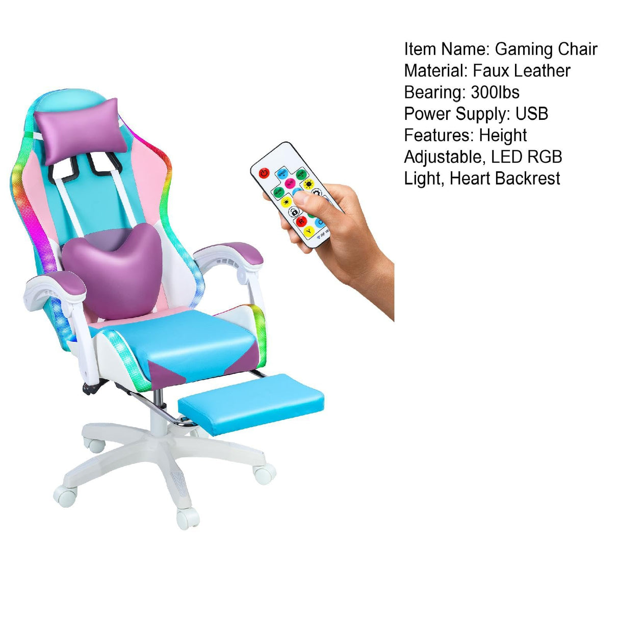 RFEGJVII Gaming Chair Massage with RGB LED Lights, Girl Video Chair, Adult Ergonomic Computer Chair Footrest, Reclining High Back Video Game Chair with Adjustable Lumbar Support Linkage Armrest P RFEGJVII