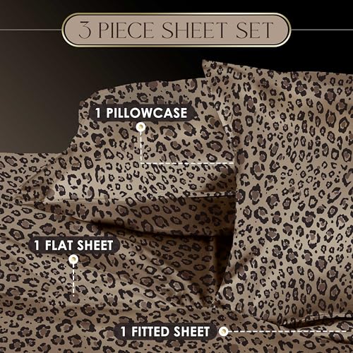 Martex Elegance 3-Piece Satin Sheets - Twin Size Luxury Hotel Quality Set - Leopard Print, Silky Soft & Smooth Martex