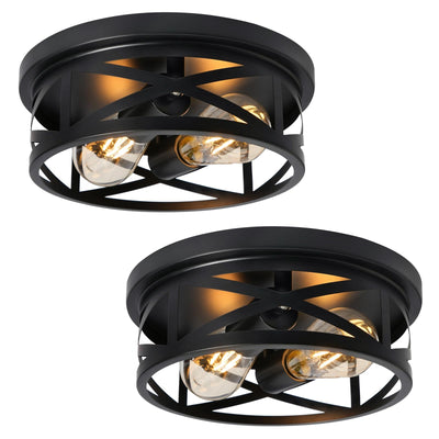 Elekeed 2-Light Flush Mount Ceiling Light Fixture, Farmhouse Ceiling Lights for Kitchen, Modern Black Close to Ceiling Light for Hallway Bedroom Balcony Porch Stairway, E26, (2 Pack)