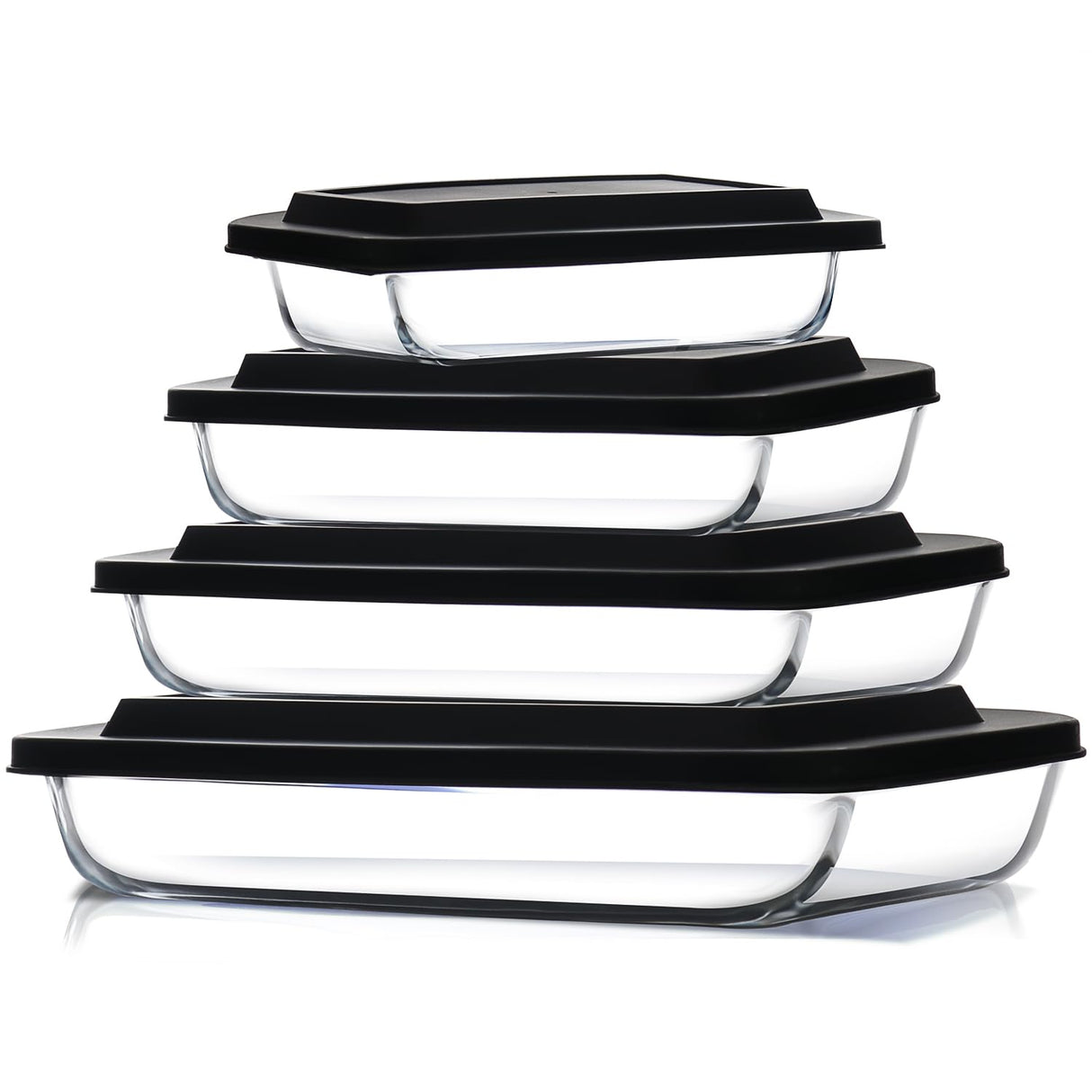 Eatex 4-Pack Glass Food Storage Containers with Lids, Baking Pans Set, Glass Baking Dishes for Oven | Leakproof Casserole Dish Lasagna Pan, Kitchen Serving Dishes| Oven Microwave Freezer Safe Bakeware EATEX