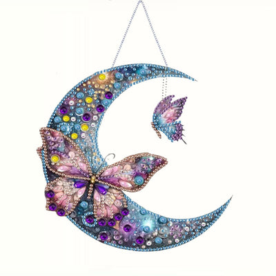 Hanging Diamond Art Kits for Adults Pendant Moon,Special Shaped Crystal Gem Craft Diamond Painting Pendant Kit for Beginner,DIY Butterfly Acrylic Diamond Art Ornament Kit for Home Decor7.5x7.7inch