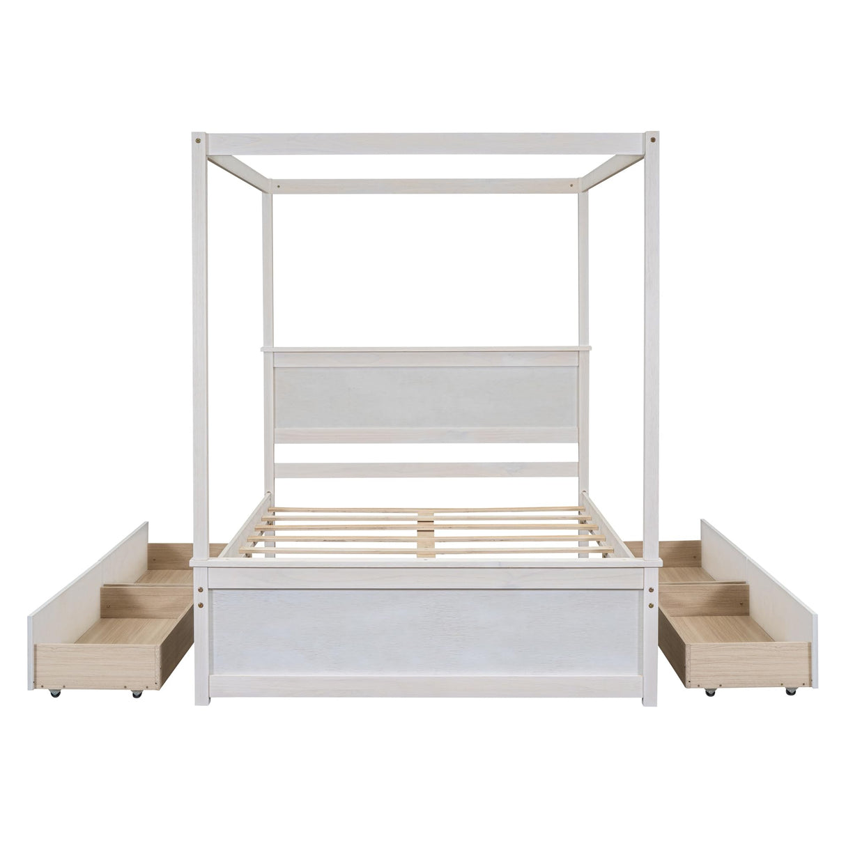 Bellemave Modern Full Size Canopy Bed with 4 Storage Drawers in Brushed White Bellemave