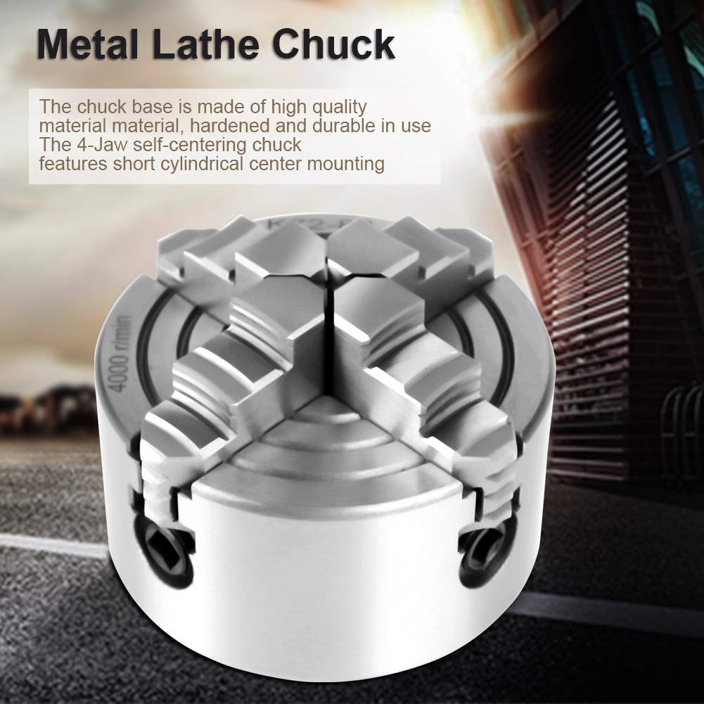 4-Jaw Metal Lathe Chuck, 4 Jaw Lathe Chuck Turning Machine Independent & Reversible Jaw 3 inch 4-Jaw Chuck Yanmis