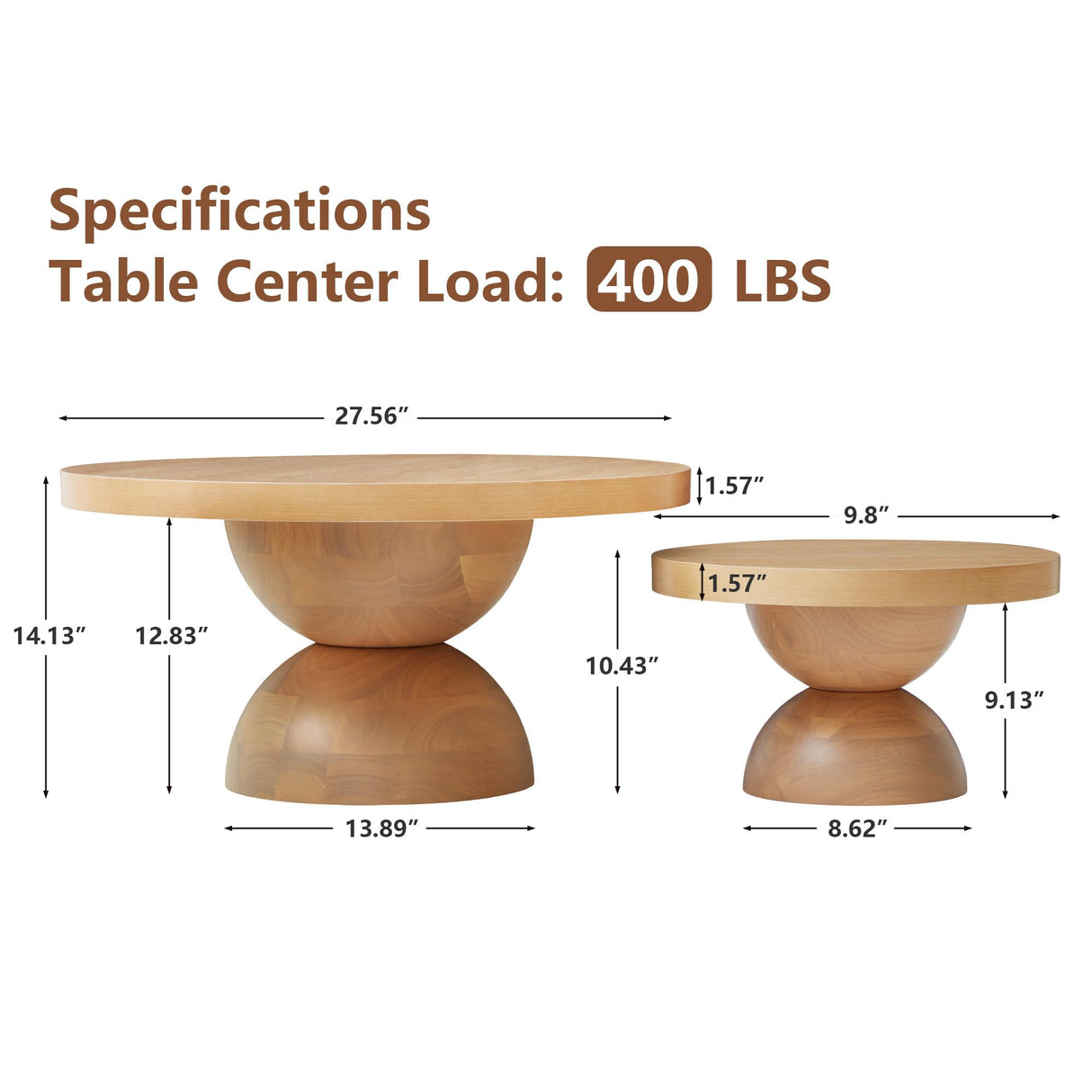 Solid Wood Round Nesting Coffee Table Set of 2, Circle Accent Tables with Unique Semi-Circular Legs, Mid Century Modern Side End Table Set for Small Space Living Room Office (Natural Oak) LEVNARY