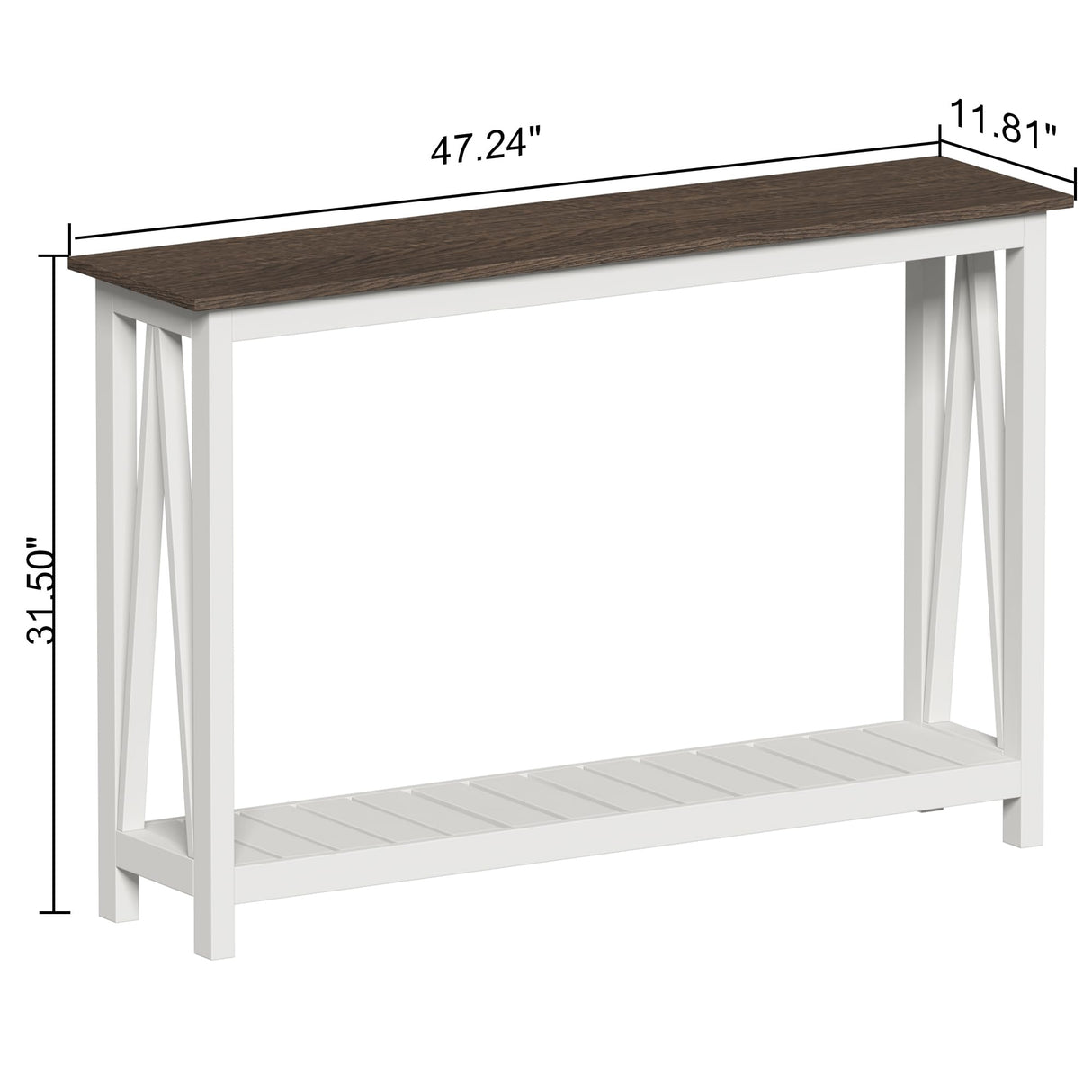 ChooChoo Farmhouse Console Table, Rustic Vintage Narrow Sofa Table for Entryway, Living Room, Hallway, 47 White ChooChoo
