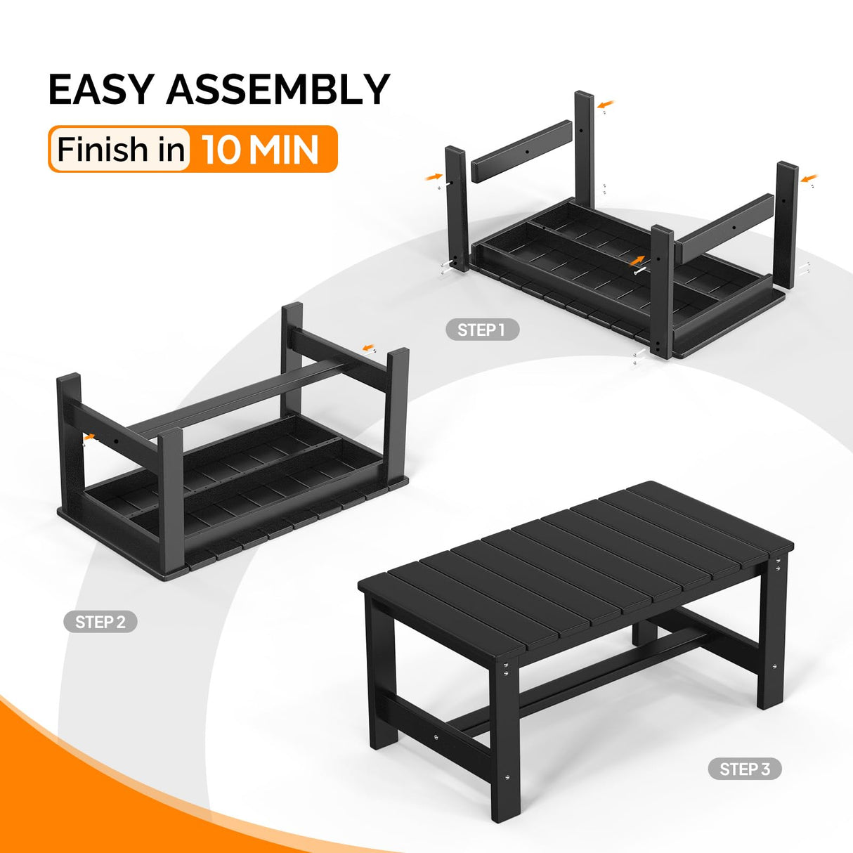 VINGLI Outdoor Coffee Table, HDPE Patio Coffee Table for Outside, All-Weather Rectangle Coffee Table for Deck, Garden, Balcony, Porch, Indoor & Outdoor Use, Black VINGLI