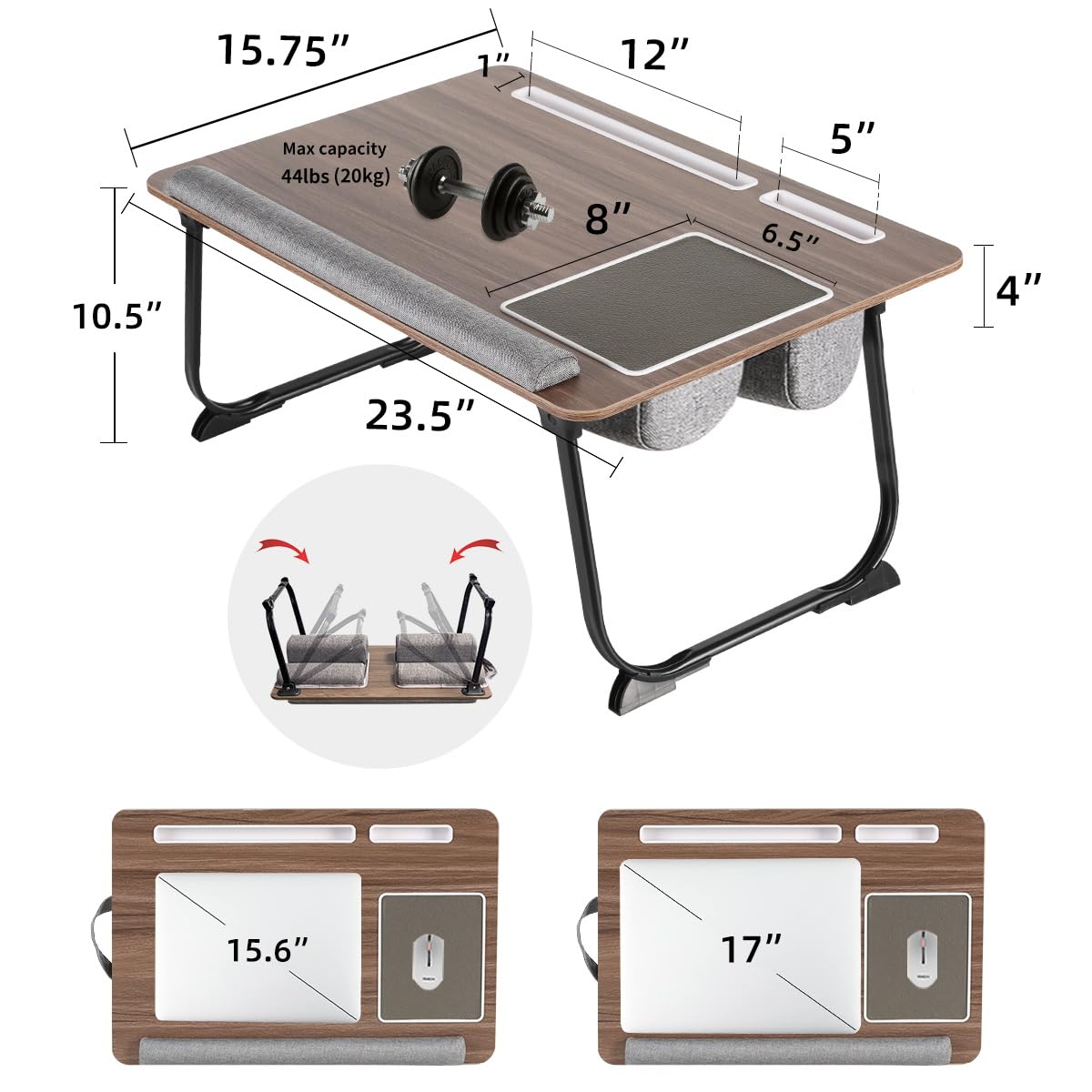 OMUMUO Laptop Desk 2 in 1 Lap Desk with Cushion 17 inch Laptop Folding Table with Mouse pad Card Slot for iPad Mobile Phone,Lap Desk for Bed Couch Tray for Working Wooden Table OMUMUO