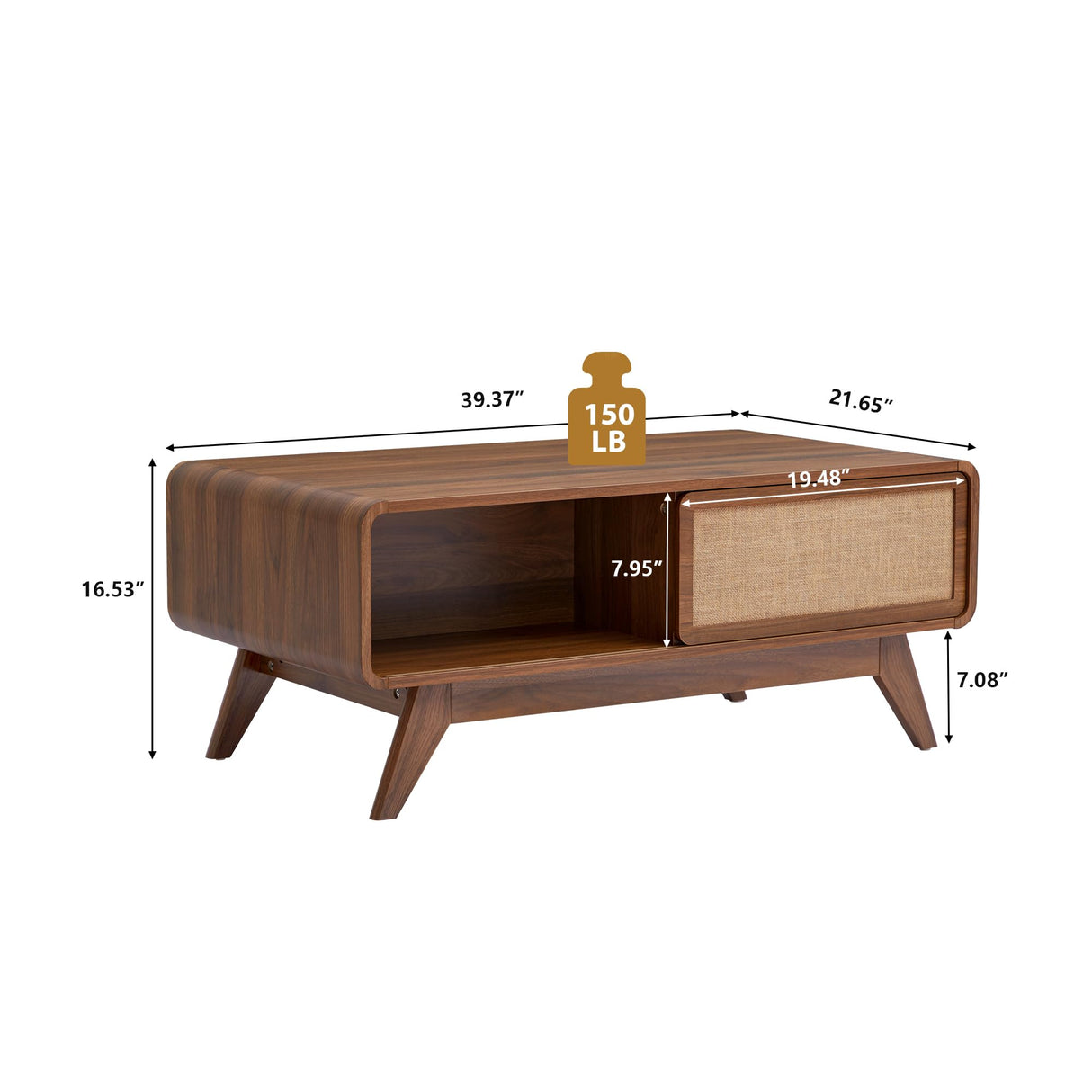 AVZEAR Mid Century Modern Coffee Table with Storage, Farmhouse Coffee Table Accent Center Tables with Sliding Linen Door Panel, Dining Table Centerpiece Decor Wood Coffee Table for Living Room, Walnut AVZEAR