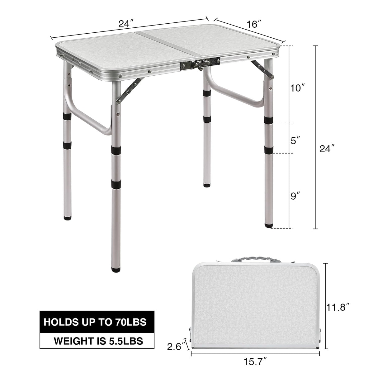 RedSwing Small Folding Table Portable 2 Feet, Small Foldable Table Adjustable Height, Lightweight Aluminum Camping Table, 15.7 in x 23.6 in x 19 in RedSwing