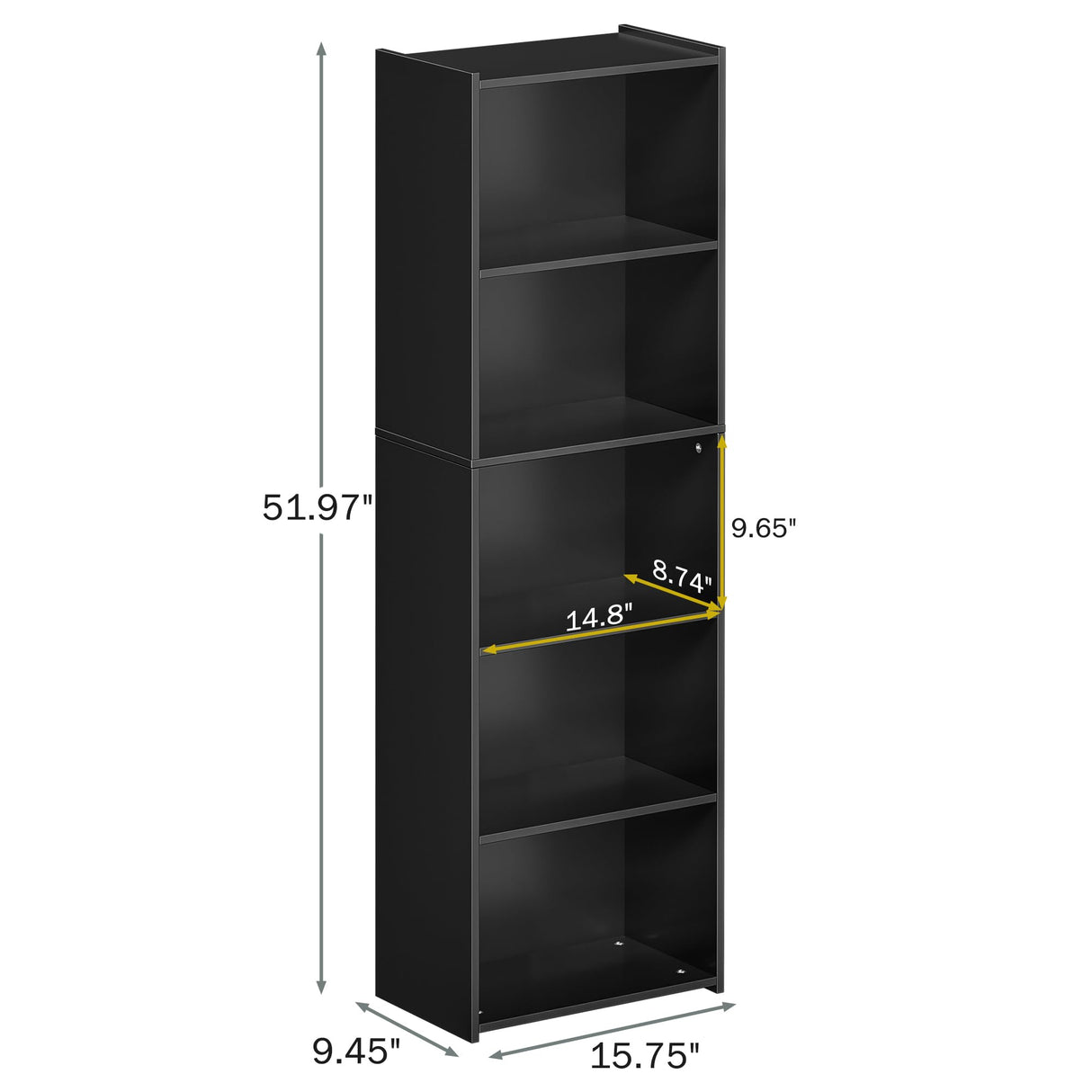 SUPER DEAL Wood Bookcase 5-Tier Open Shelf Narrow Tall Cube Bookshelf for Small Spaces Freestanding Display Storage Organizer for Kids Bedroom Home Office Apartment, 52 Inch Black SUPER DEAL