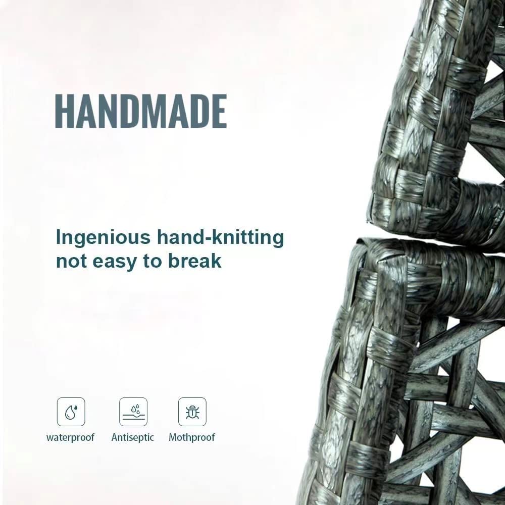 Double Egg Chair with Stand, 2 Person Heavy Duty Hanging Wicker Rattan Swinging Chair Hammock Nest Chair for Indoor Outdoor Patio Lounger Swinging Loveseat Perfect for Balcony Garden - Dust Blue Lambgier