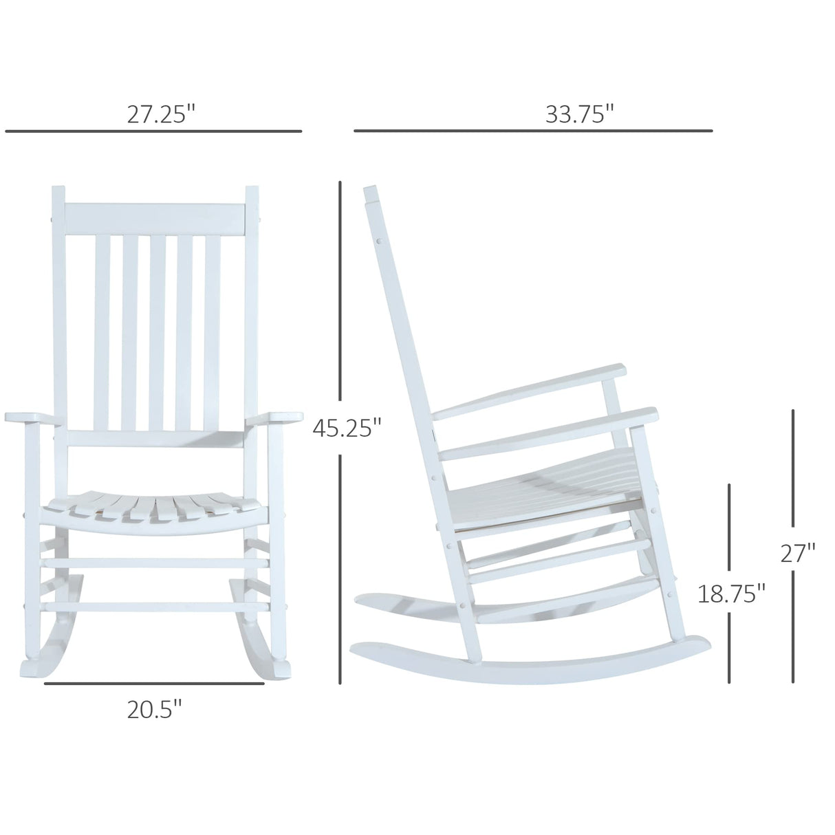 Outsunny Outdoor Rocking Chair, Wooden Rocking Patio Chairs with Rustic High Back, Slatted Seat and Backrest for Indoor, Backyard, Garden, White Outsunny
