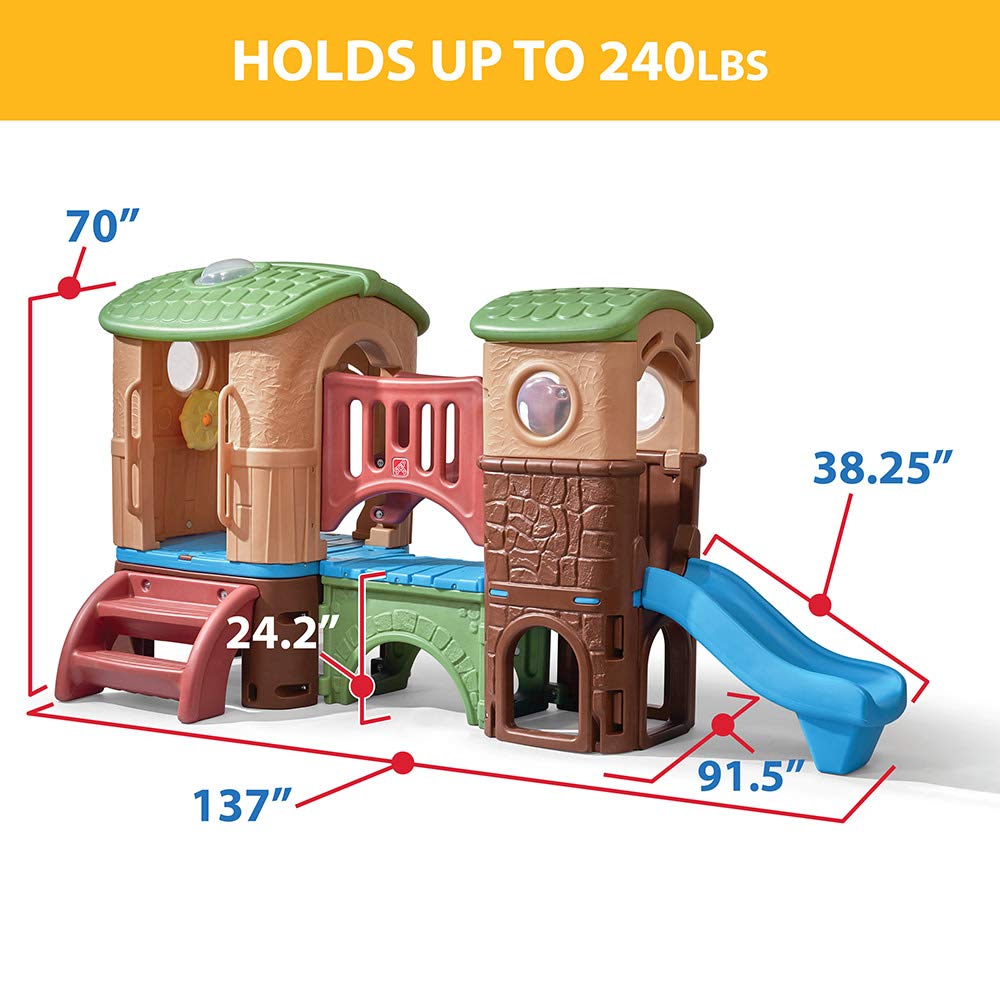 Step2 Clubhouse Climber, Kids Outdoor Playset, Backyard Playground Set, 2 Slides, Climbing Wall, Elevated Playhouse, Outside Jungle Gym, For Toddlers 2-6 Years Old Step2